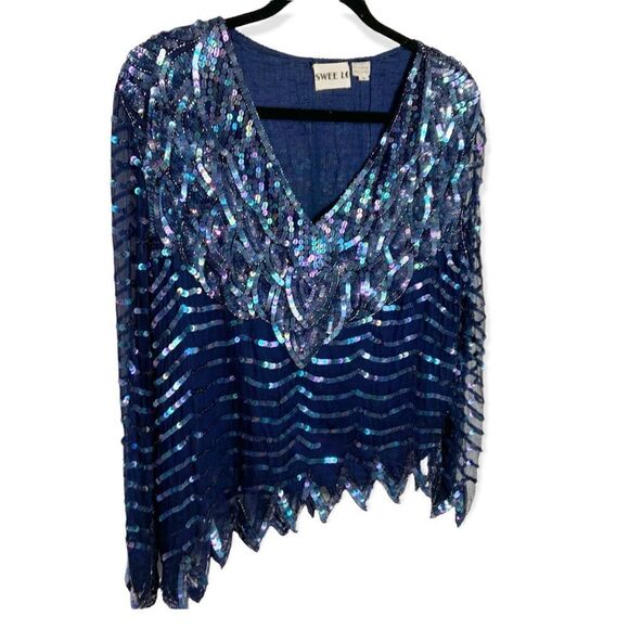 Vintage Swee Lo Silk Sequin Long Sleeve Blouse - Picture 2 of 7